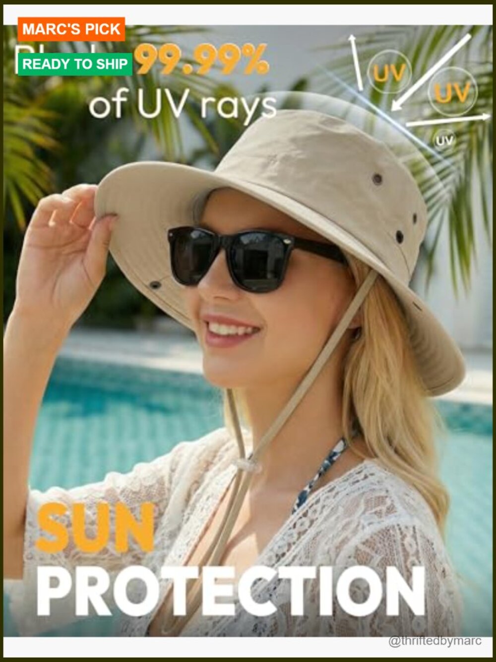 Wide Brim Bucket Hat with Ponytail Hole, UPF 50+ Foldable Sun Hat for Hiking - Picture 2 of 7